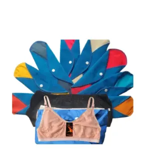 12 পিস প্যাড 4 পিস প্যান্টি 1 টি ব্রা ও ব্যাগ